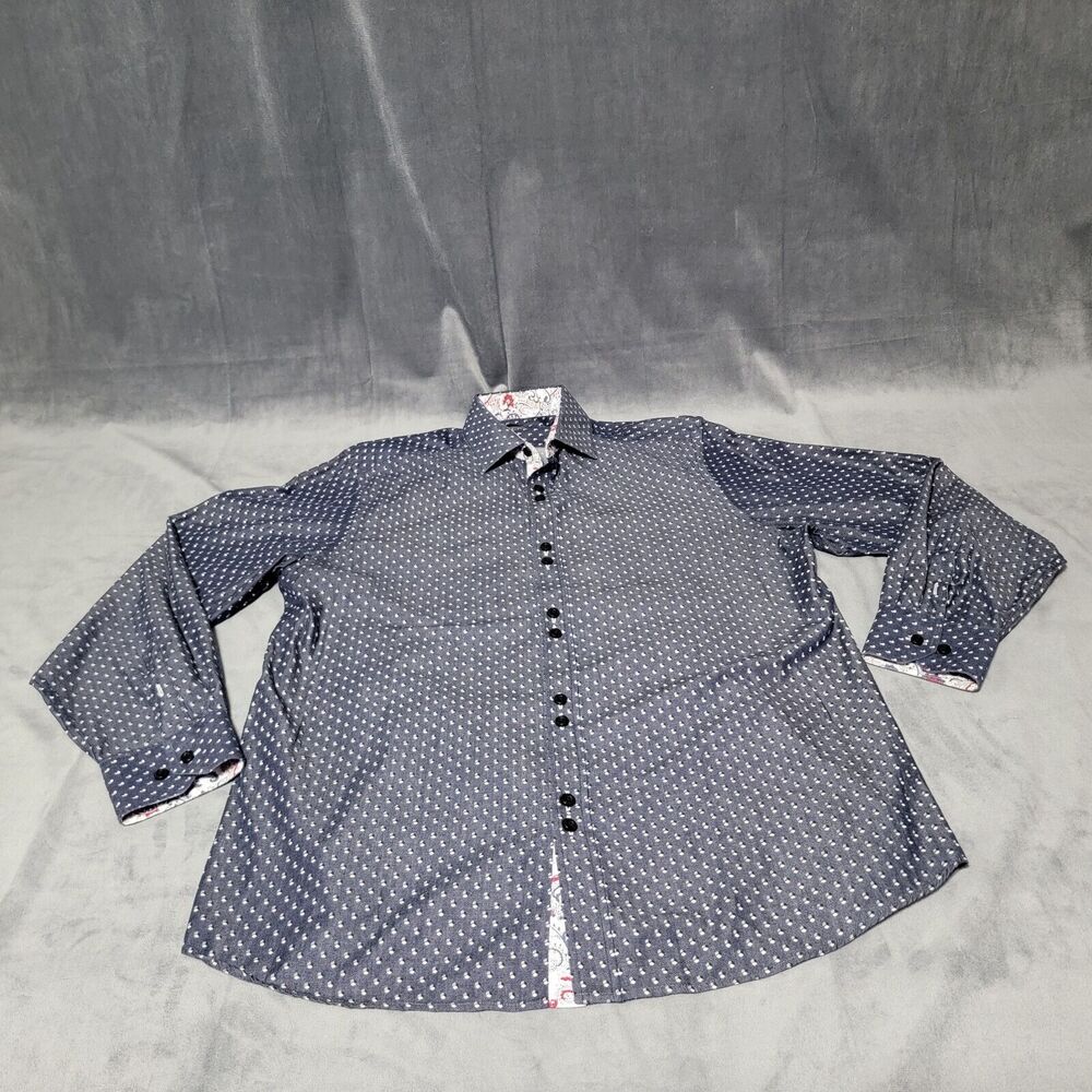 Coogi Luxe Button Shirt Mens Shirt,SzL (16.5/17)Blue Geometric Paisley Flip Cuff